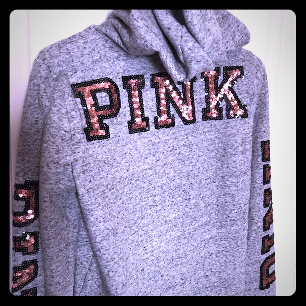 Gray and rose gold sequined hoodie